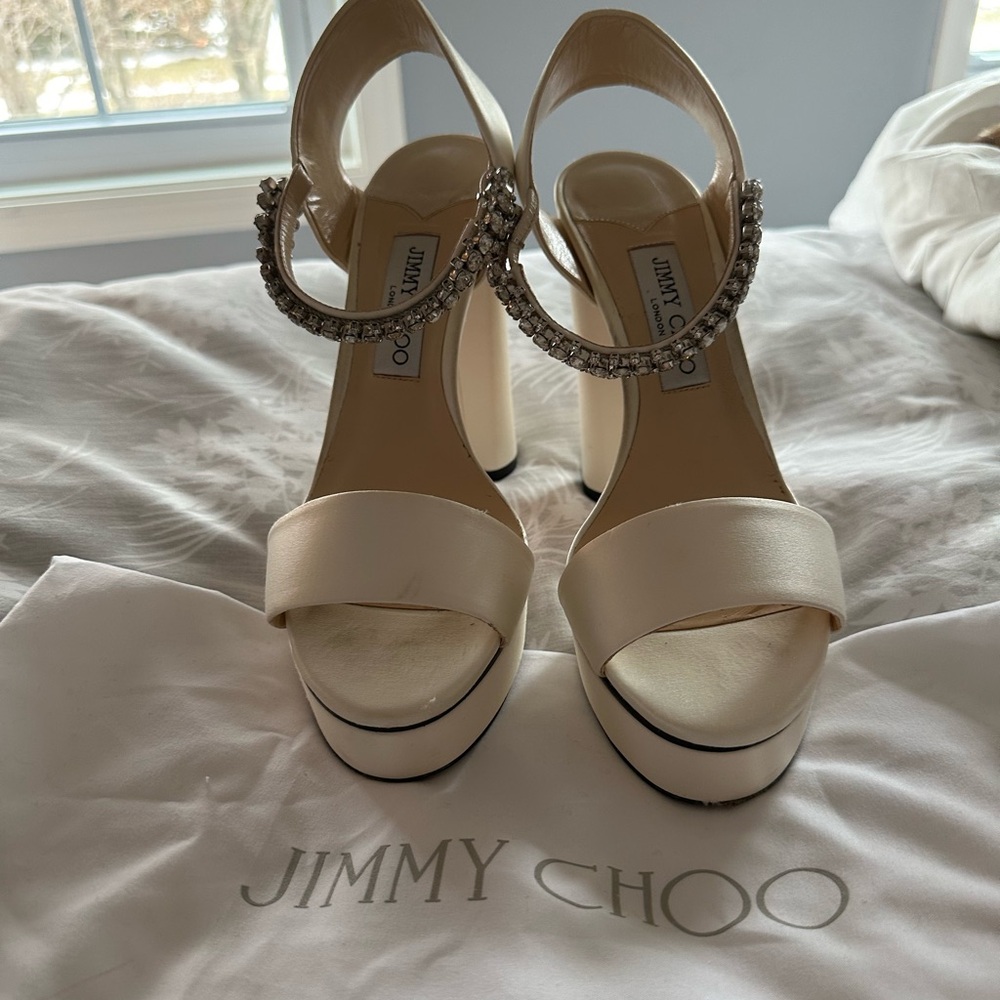 Jimmy Choo Ivory Heels with Crystal Accents - Picture 2 of 6